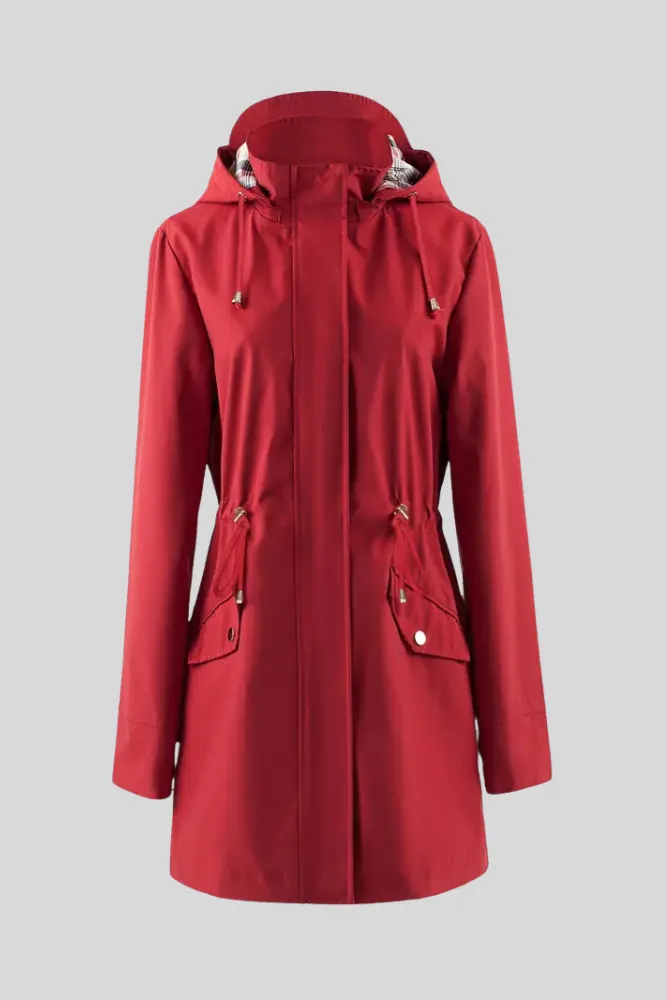 Fitted Hooded Raincoat with Drawstring Pockets