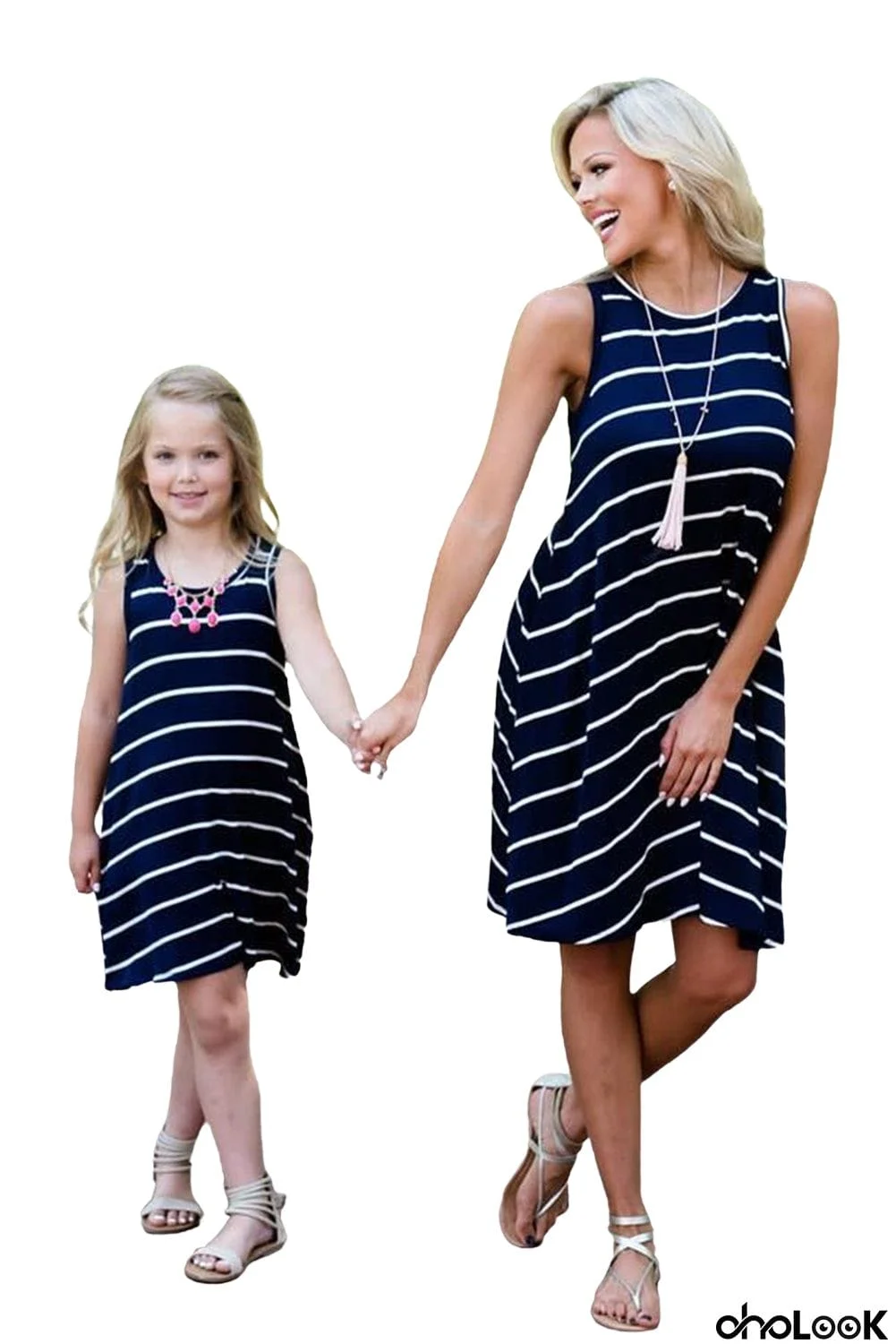 Daughter and Me Family Matching Navy Striped Sleeveless Mini Dress