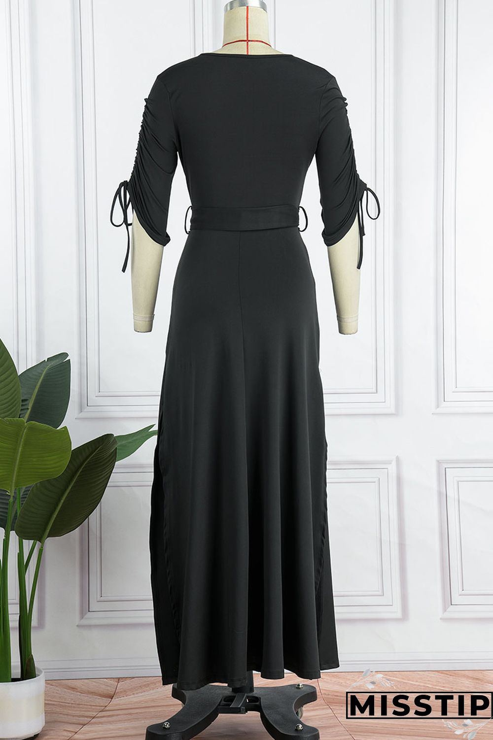 Black Casual Solid Bandage Patchwork O Neck Straight Dresses