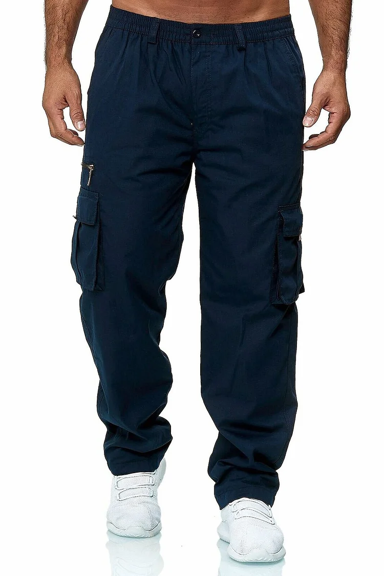 Men's Cargo Pants Elastic Waist Multiple Pockets Full Length Pants Outdoor Sports Casual