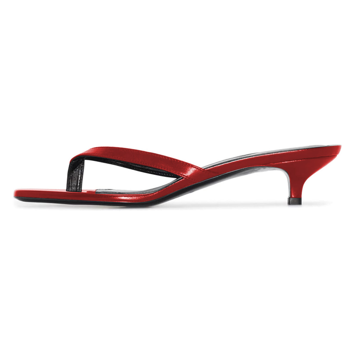 Red Metallic Finish Open Square Toe Kitten Heel Flip Flops for Women Nicepairs