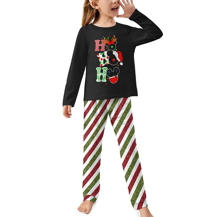 Children's Pajama Suit Christmas Lights Green And Red Stripes