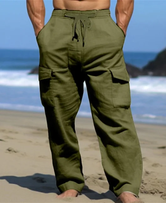 Casual Drawstring Flap Pocket Straight Leg Tactical Pants 