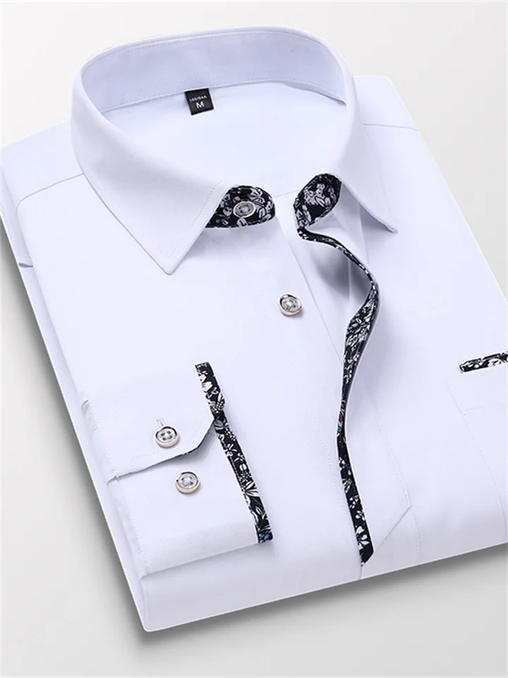Men's Dress Shirt Button Up Shirt Collared Shirt Plain Solid Colored Black White Red Navy Blue Royal Blue Other Prints Work Daily Long Sleeve Clothing Apparel Basic Business
