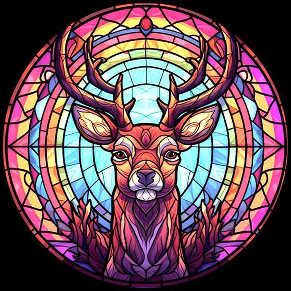 Full Round Diamond Painting - Stained Glass Deer(Canvas|30*30cm)