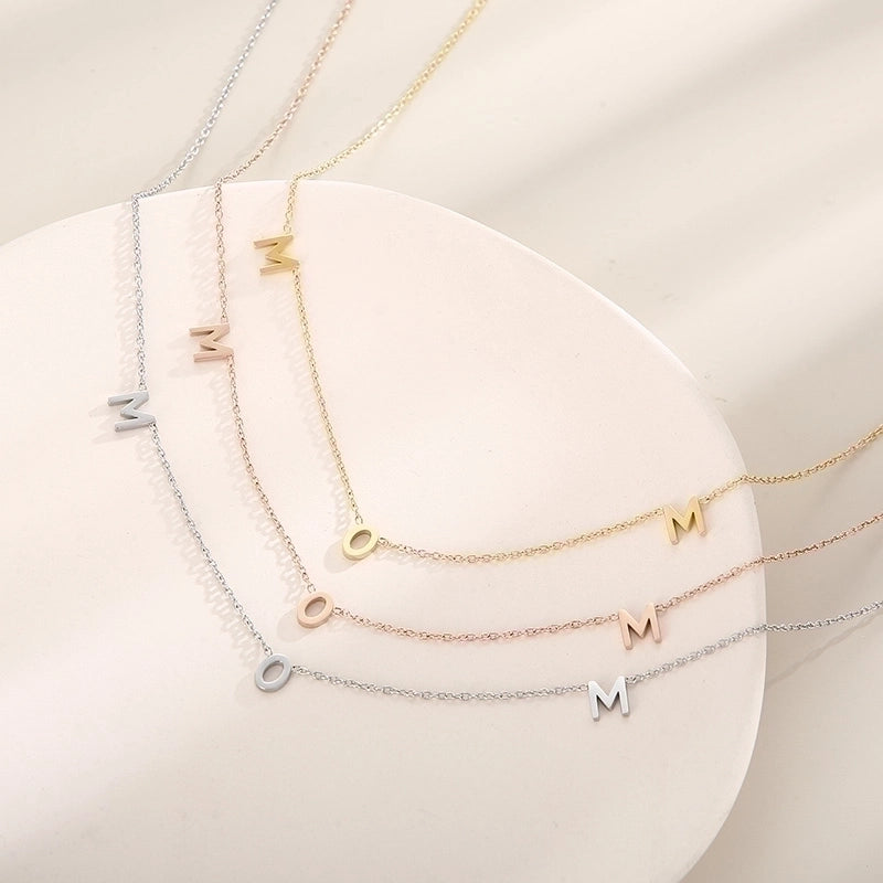 Stainless Steel 18K Gold Plated MAMA Minimalist Plating Solid Color Necklace