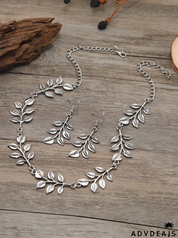 3pcs Leaf Decor Jewelry Set