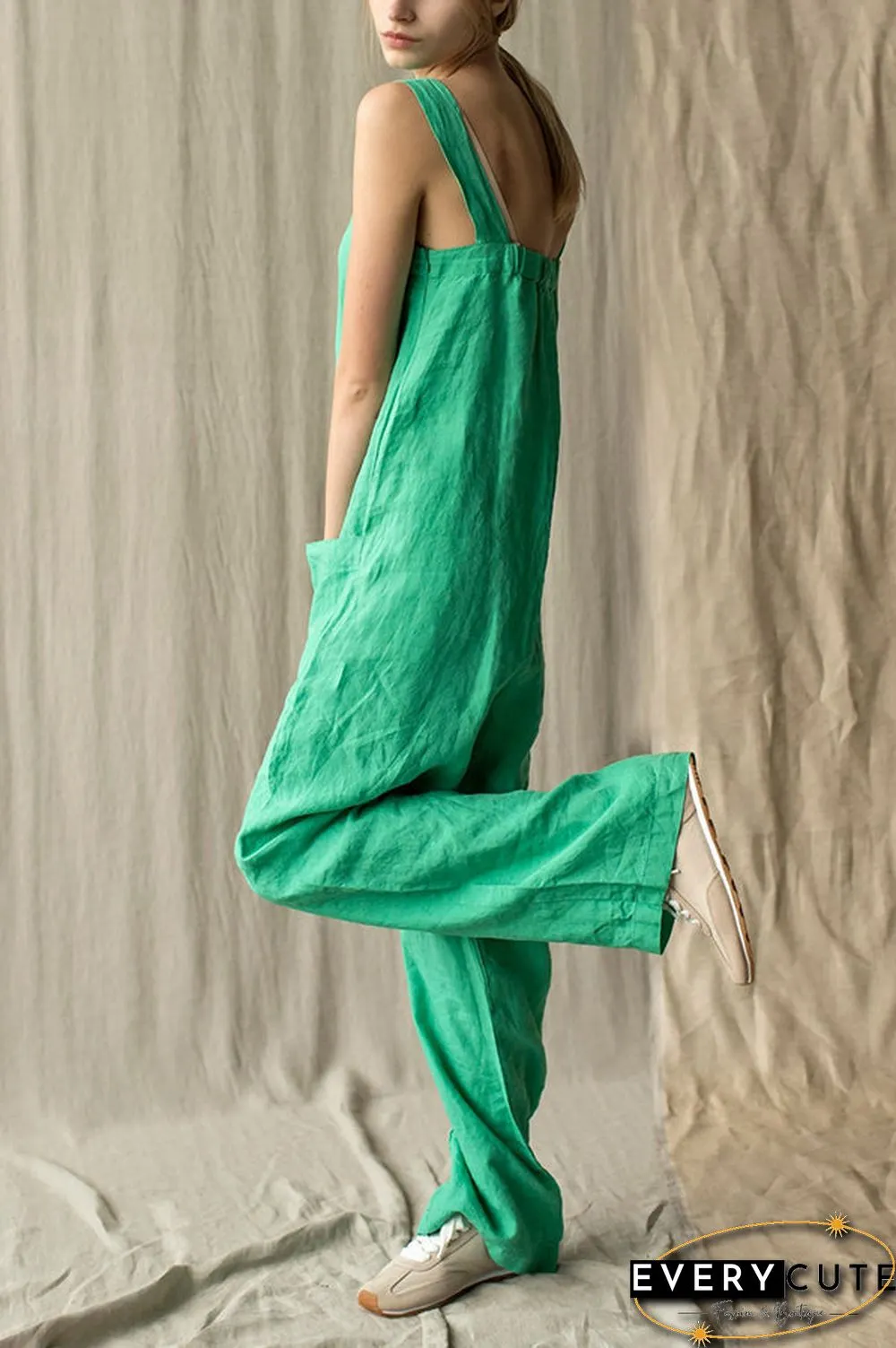 Square Neck Pockets Dungarees Jumpsuits