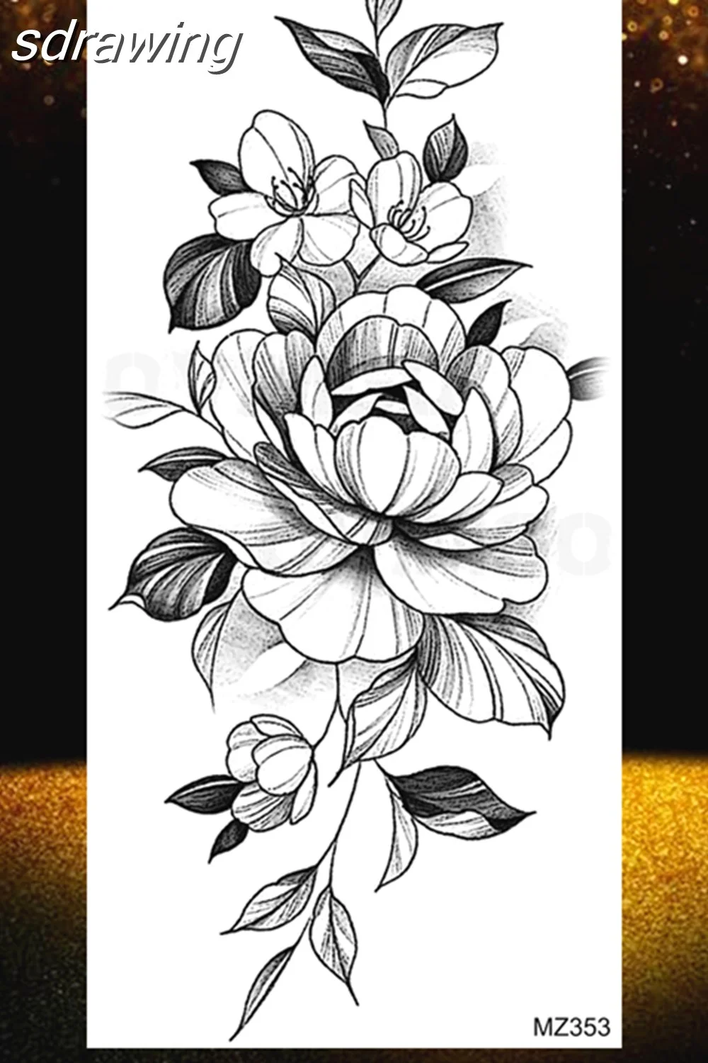  Black Rose Flower Temporary Tattoos Fake Waterproof Tatoo Body Art Arm Leg Floral Peony Bloosom Tattoo Stickers Makeup 928-0