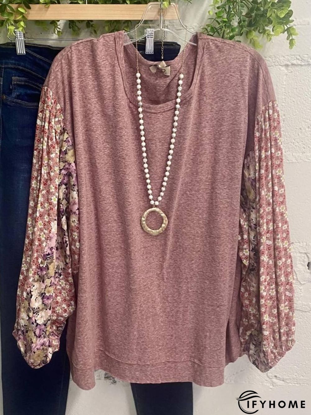 Round Neck Printed Long Sleeve Top | IFYHOME