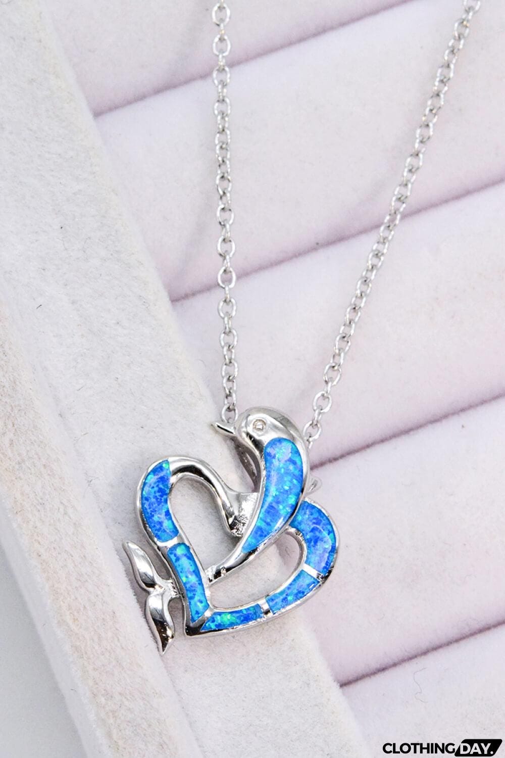 Opal Dolphin Heart Chain-Link Necklace