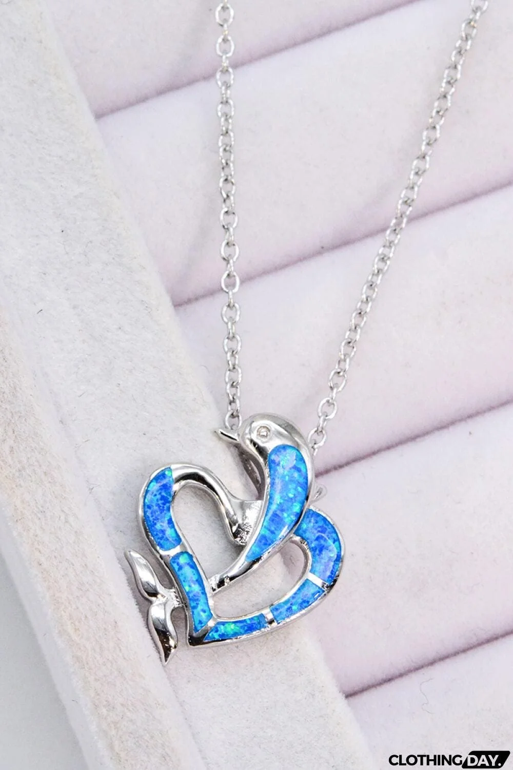 Opal Dolphin Heart Chain-Link Necklace