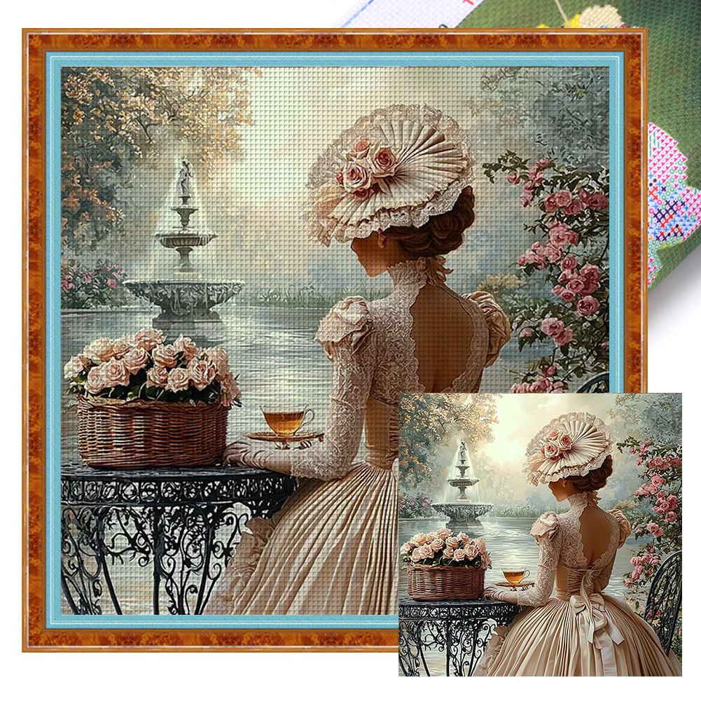 Victorian Girl Full 11CT Pre-stamped Canvas(50*50cm) Cross Stitch