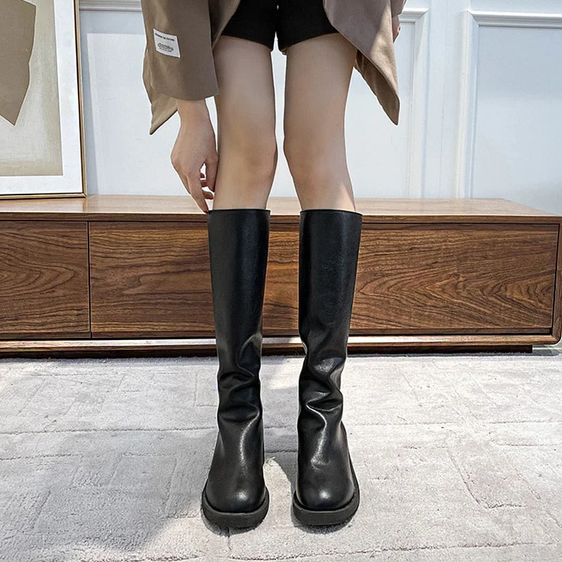 Knee-length Boots 2021 Spring New British Style Zipper Fashion Boots Women's Microfiber High-tube Elastic Boots