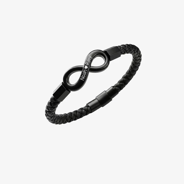 For Husband - I Love You Forever And Always Customized Double Names Leather Bracelet