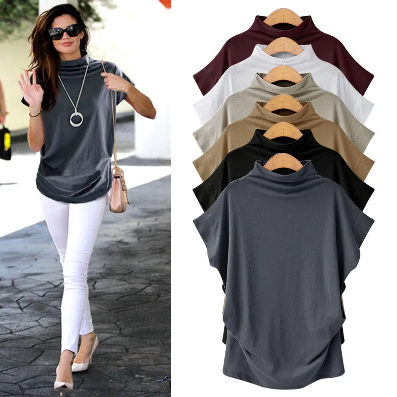 Women's Autumn Half Turtleneck Casual Short Sleeve T-Shirt
