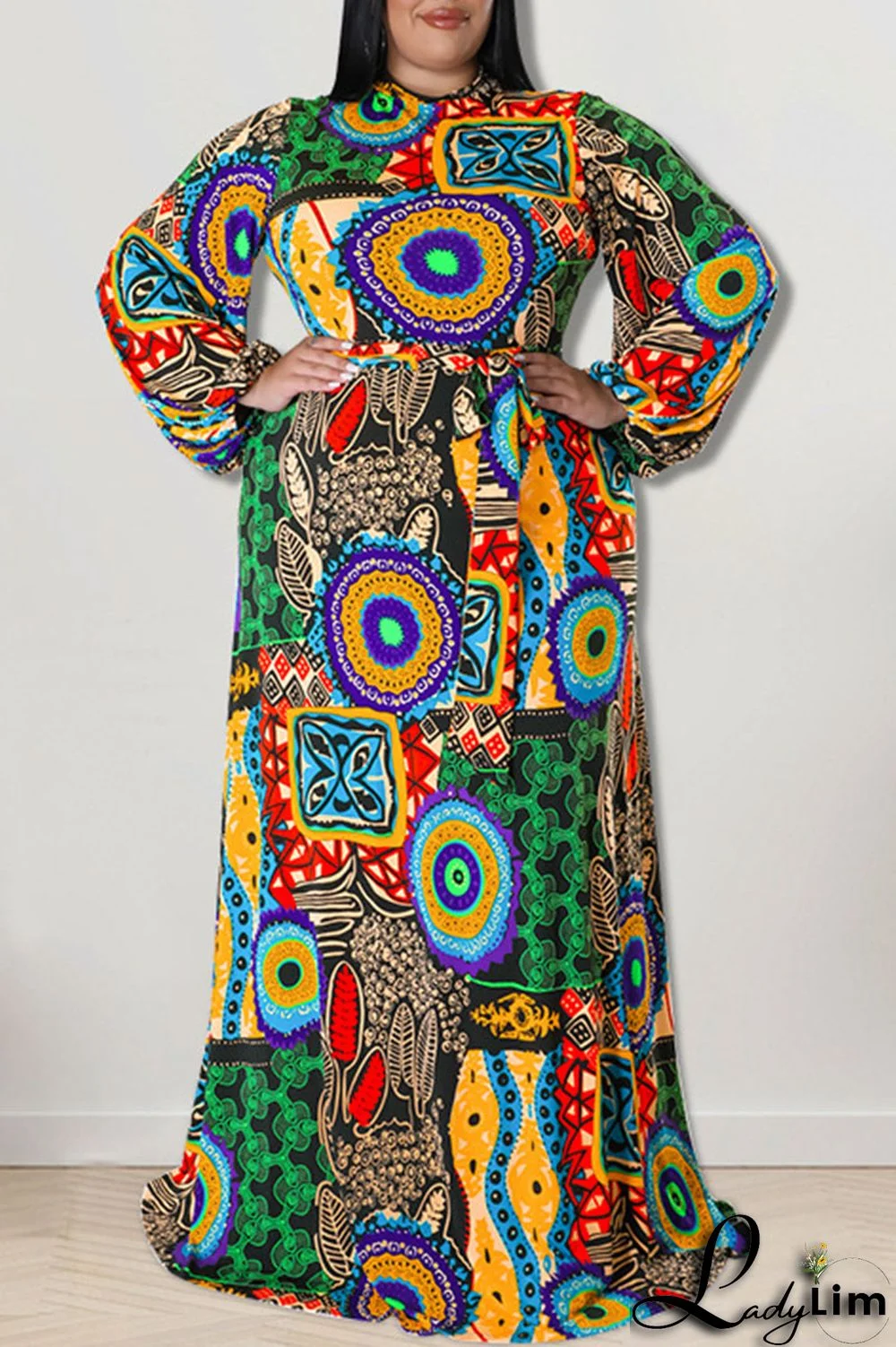 Black Fashion Casual Print Patchwork O Neck Straight Plus Size Dresses