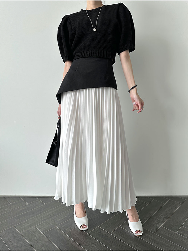 Split-Joint Pleated Contrast Color Loose A-Line Skirts Bottoms
