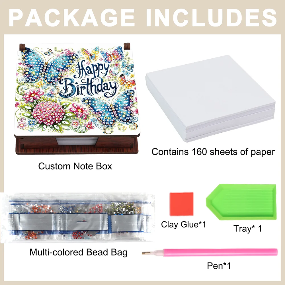 DIY Flower Butterfly Diamond Painting Note Box Paper 160 Sheets of Paper for DIY Art Craft