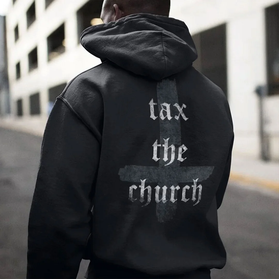 tax the church Cross Style Casual Graphic Black Print Hoodie