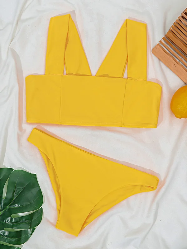 Solid Color Vest-Style Bikini Swimwear