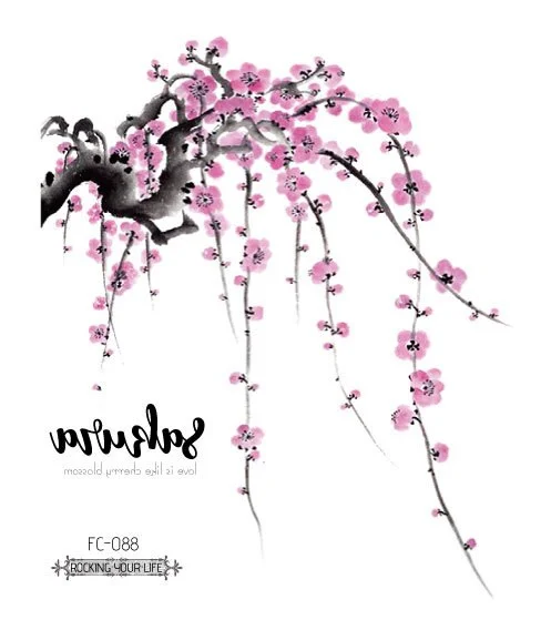 24 Kinds Flower Tattoo Temporary Body Sticker Gradient Color Pink Sakura Flowers Disposable tatouage temporaire