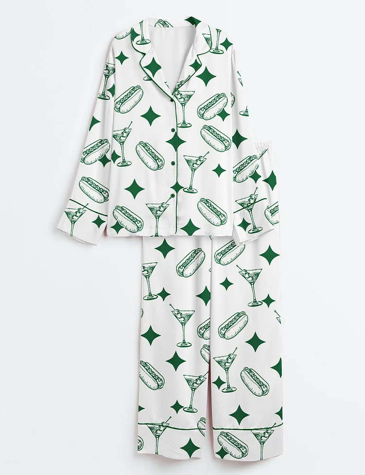 Men&rsquo;s Tinis And Weenies Dirty Martini Party Print Long Sleeve Satin Pajama Set