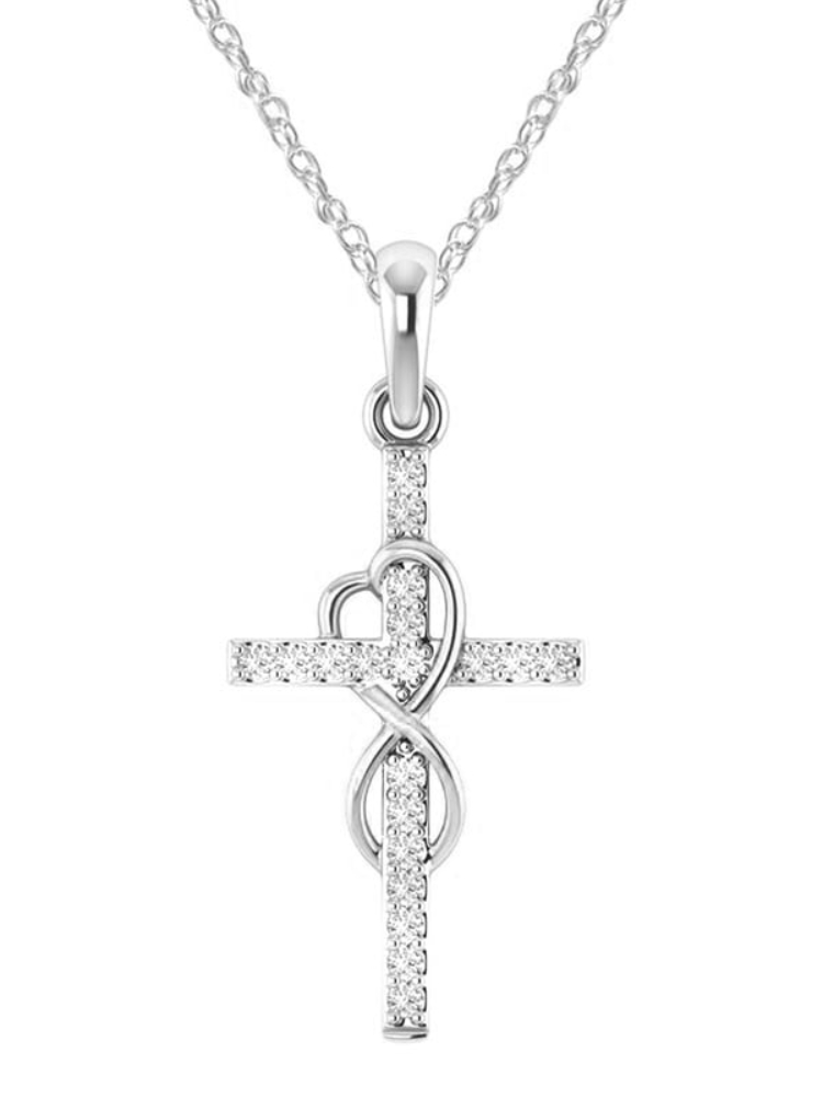 Comstylish Faith Jesus Cross Rhinestone Pendant Necklace