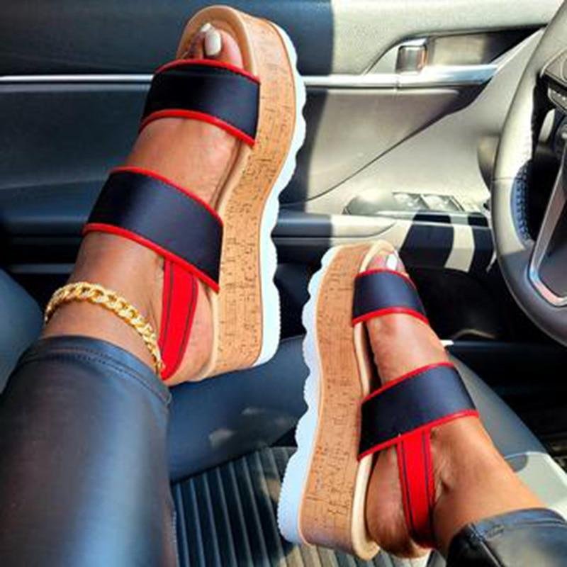 Summer 2021 New Fashion Women's Slope Heel Sandals Beach Shoes Thick Sole Comfortable High Heels Non-slip Ladies Outdoor Shoes