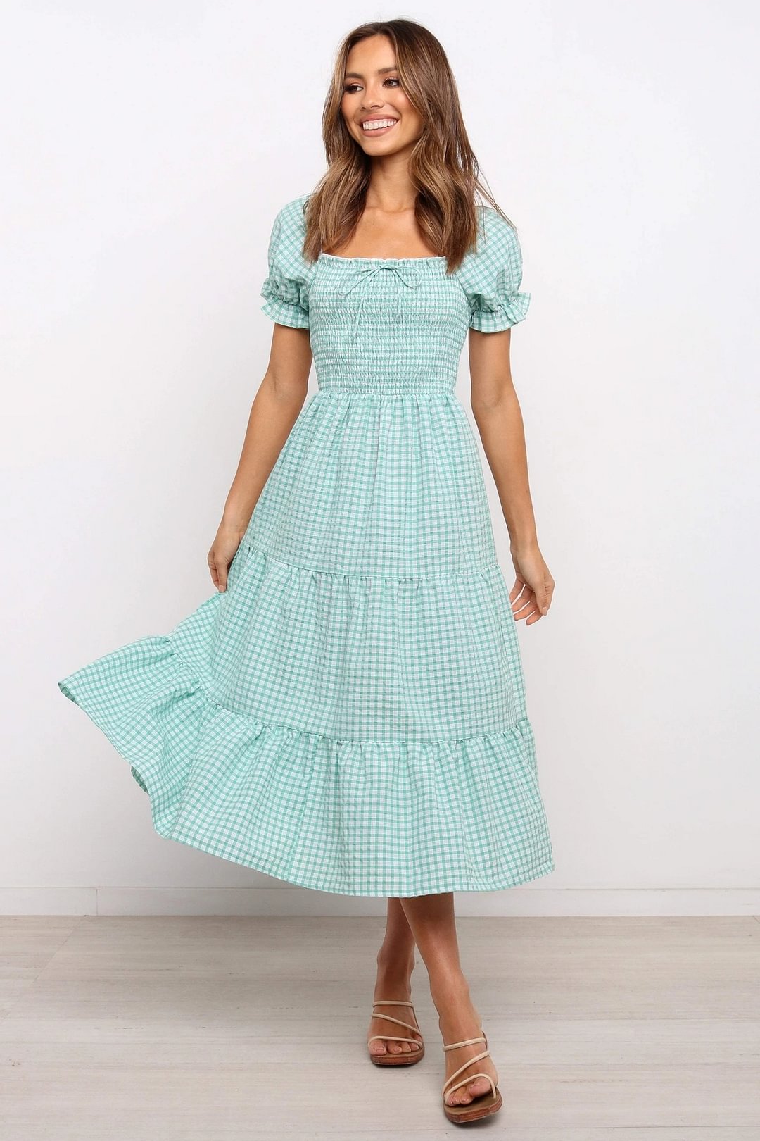 tiered gown with sleeves