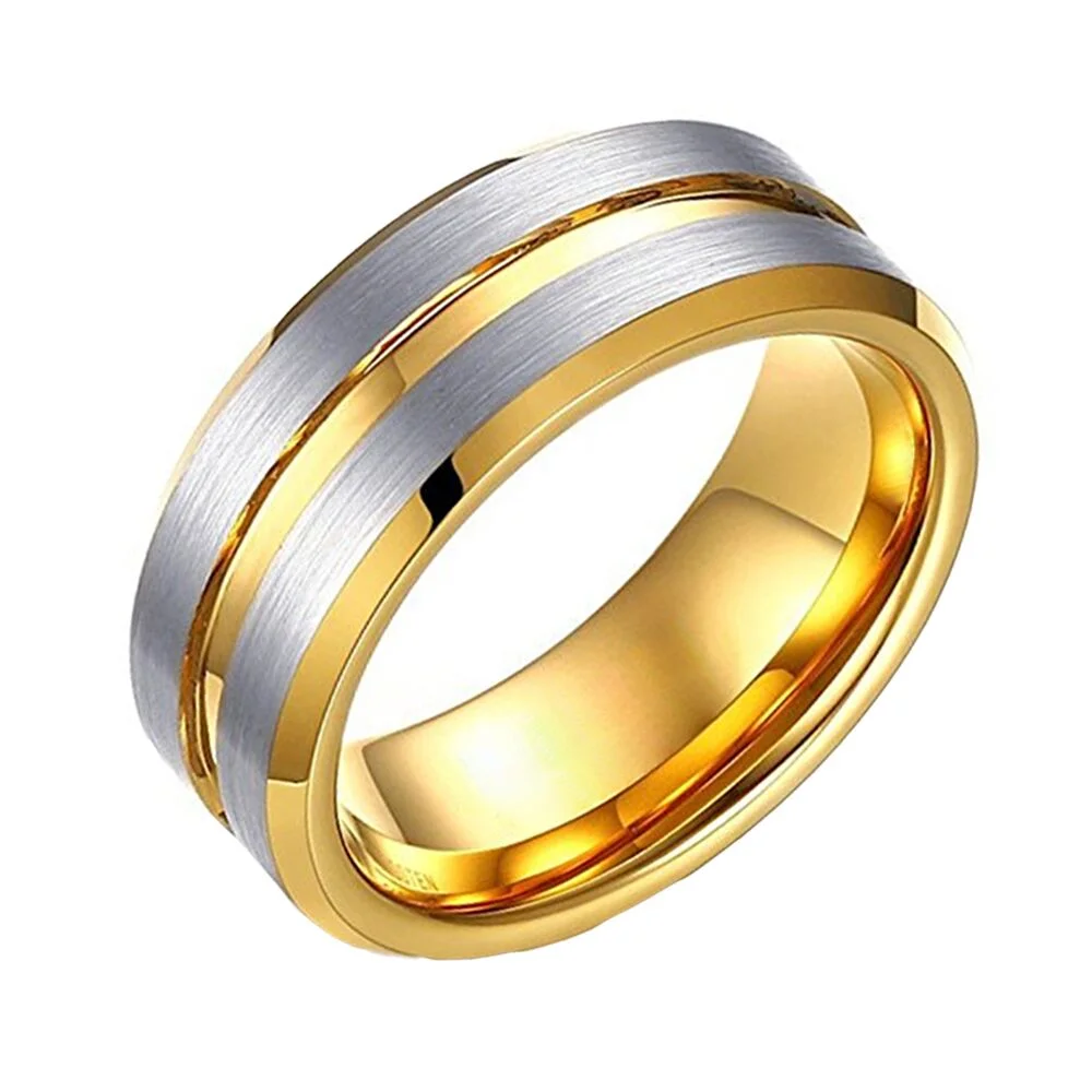 6MM 8MM Silver Brushed Surface Tungsten Ring Gold Grooved Wedding Bands