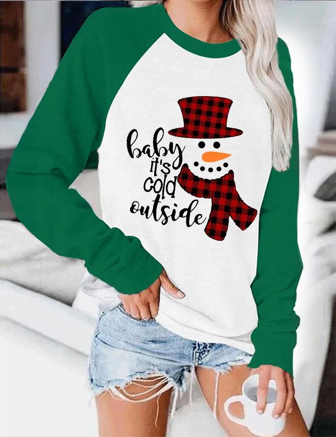 Baby It's Cold Outside Snowman Color Block Sweatshirt