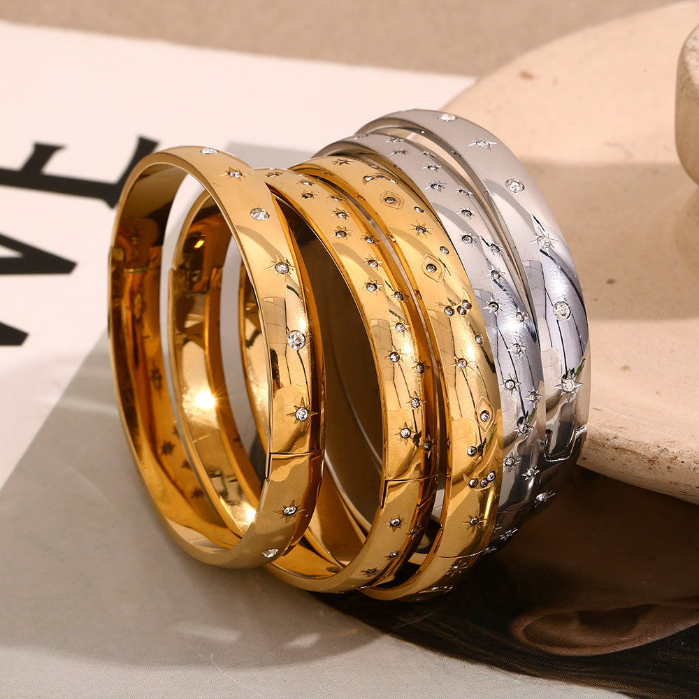 Small And Simple Eight-Pointed Star Dot Bracelet Stainless Steel Plated 18K Gold Star Moon Eye White Diamond Bracelet