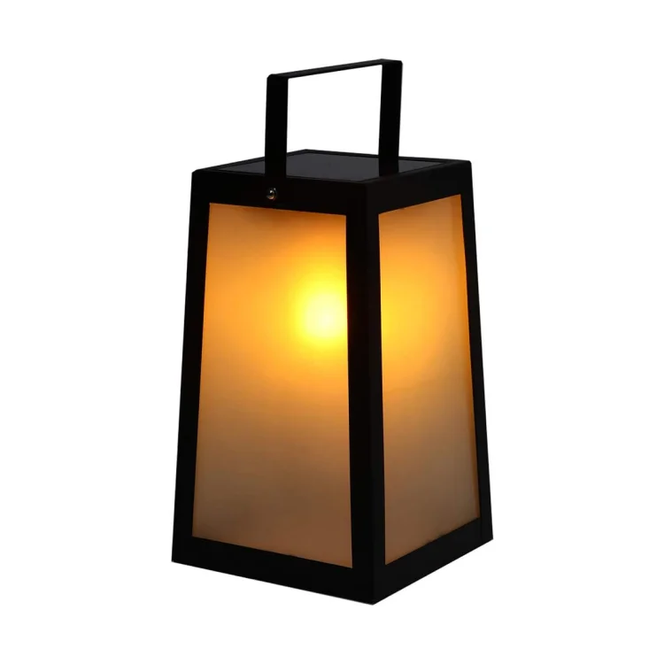 GRAND PATIO Solar Lantern,10 Lumens LED Sun Powered Dancing Flame Waterproof Outdoor Hanging Light,Metal Classic Decorative Lights,Black,Trapezoid