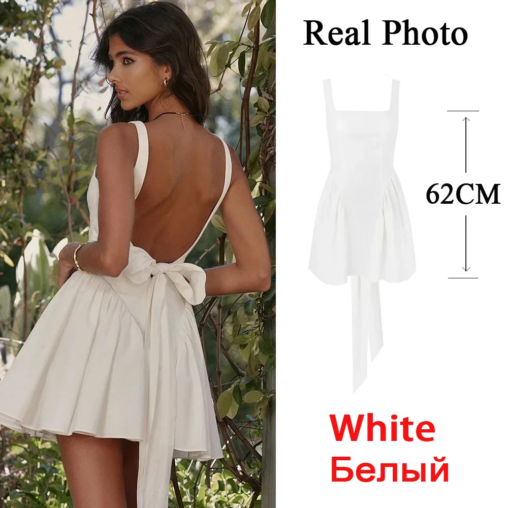 Colourp Summer Mini Backless A Line Dress Sexy White Big Bow Dress Casual Women Birthday Holiday Dress New Arrivals