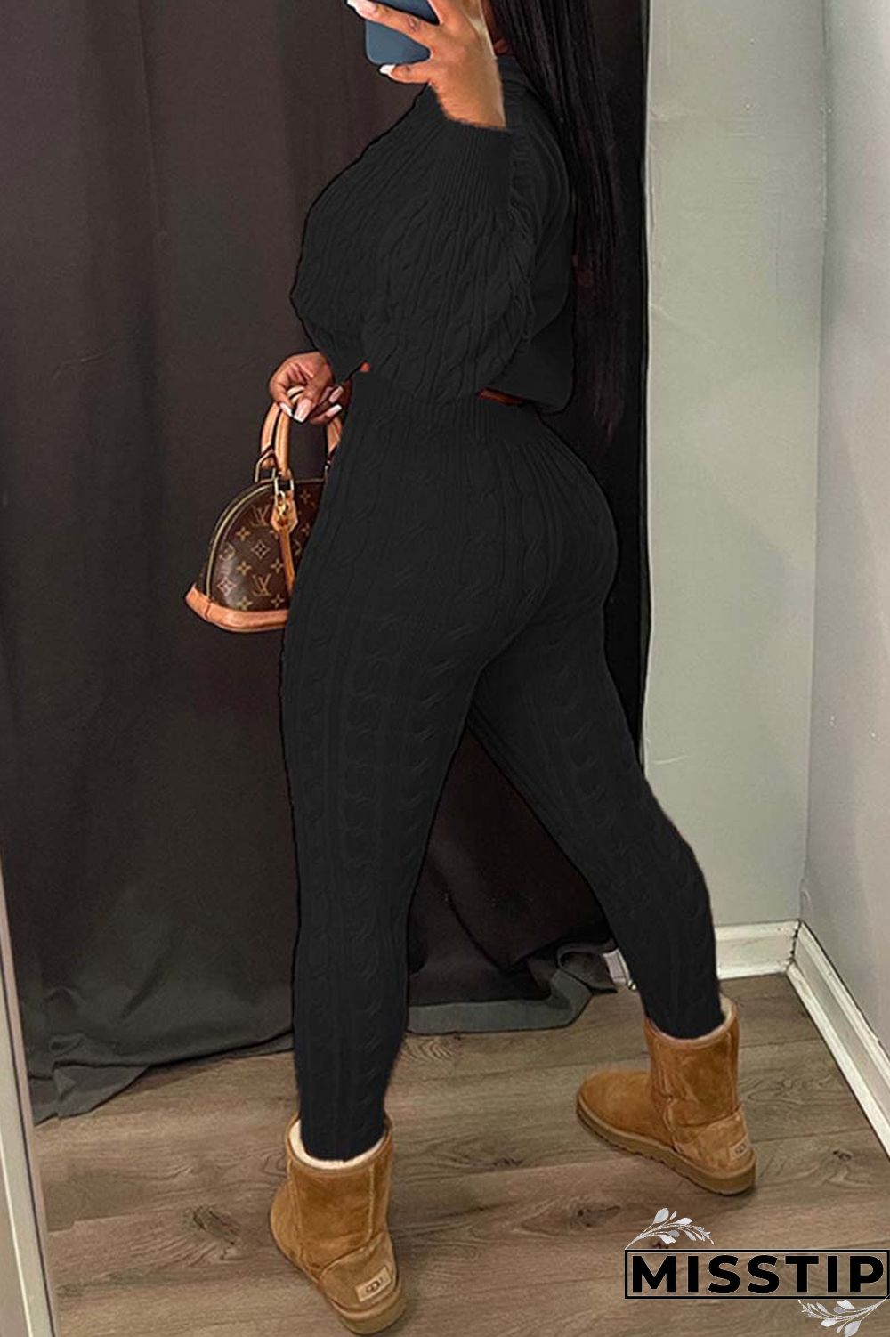 Black Casual Solid Patchwork Hooded Collar Long Sleeve Two Pieces