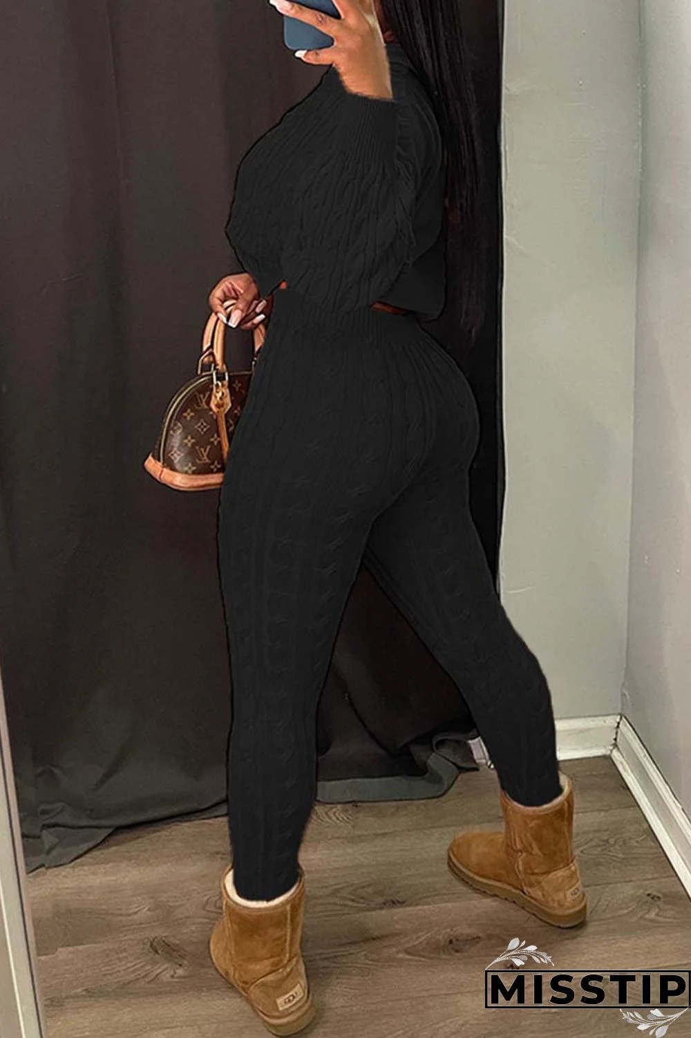 Black Casual Solid Patchwork Hooded Collar Long Sleeve Two Pieces