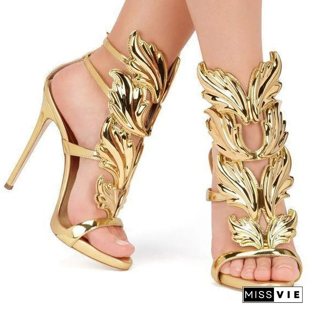 Plain Wing-Shaped High Heel Sandal Shoes