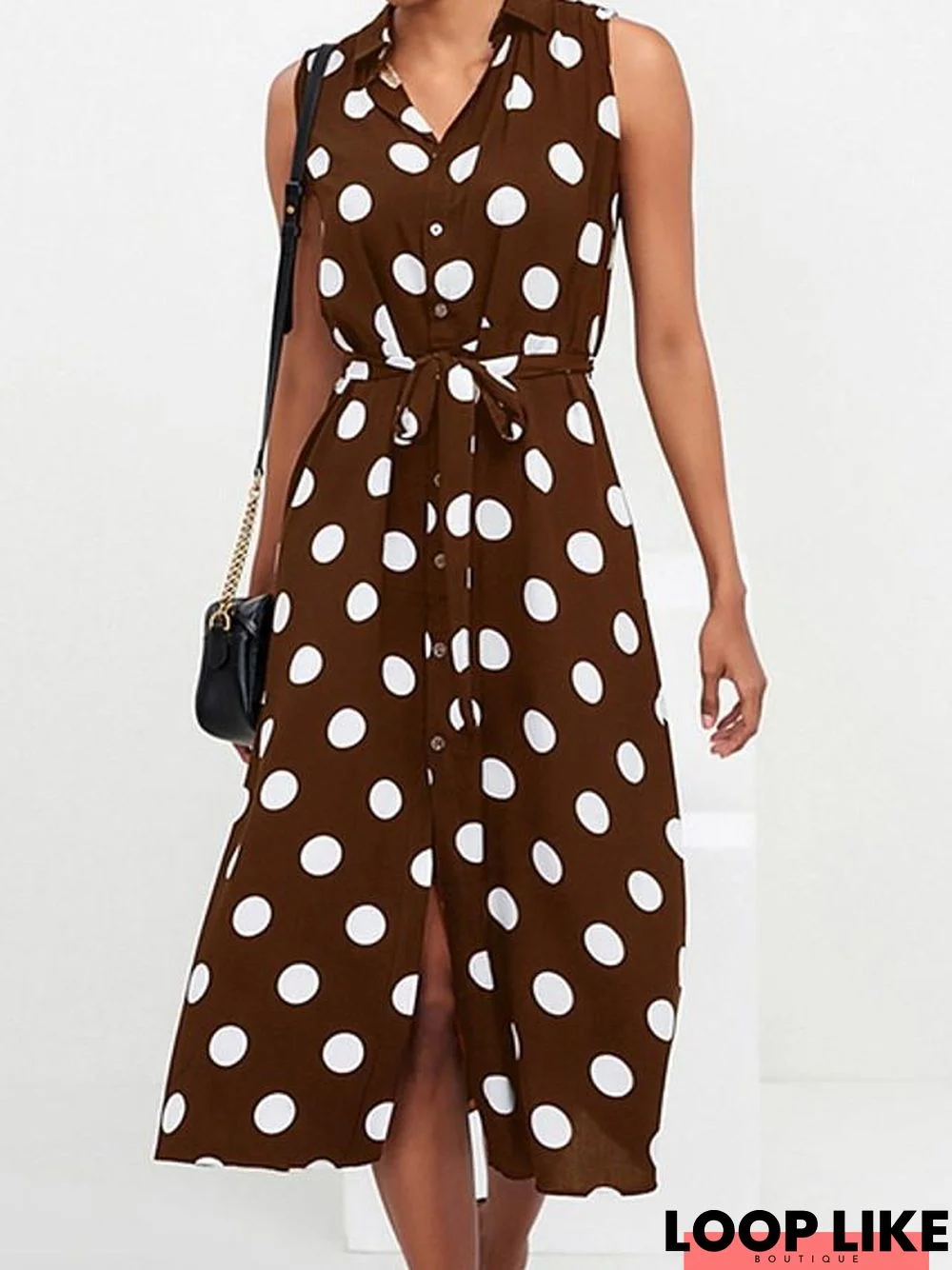 Women's A-Line Dress Midi Dress Sleeveless Polka Dot Hot Green Brown Navy Blue