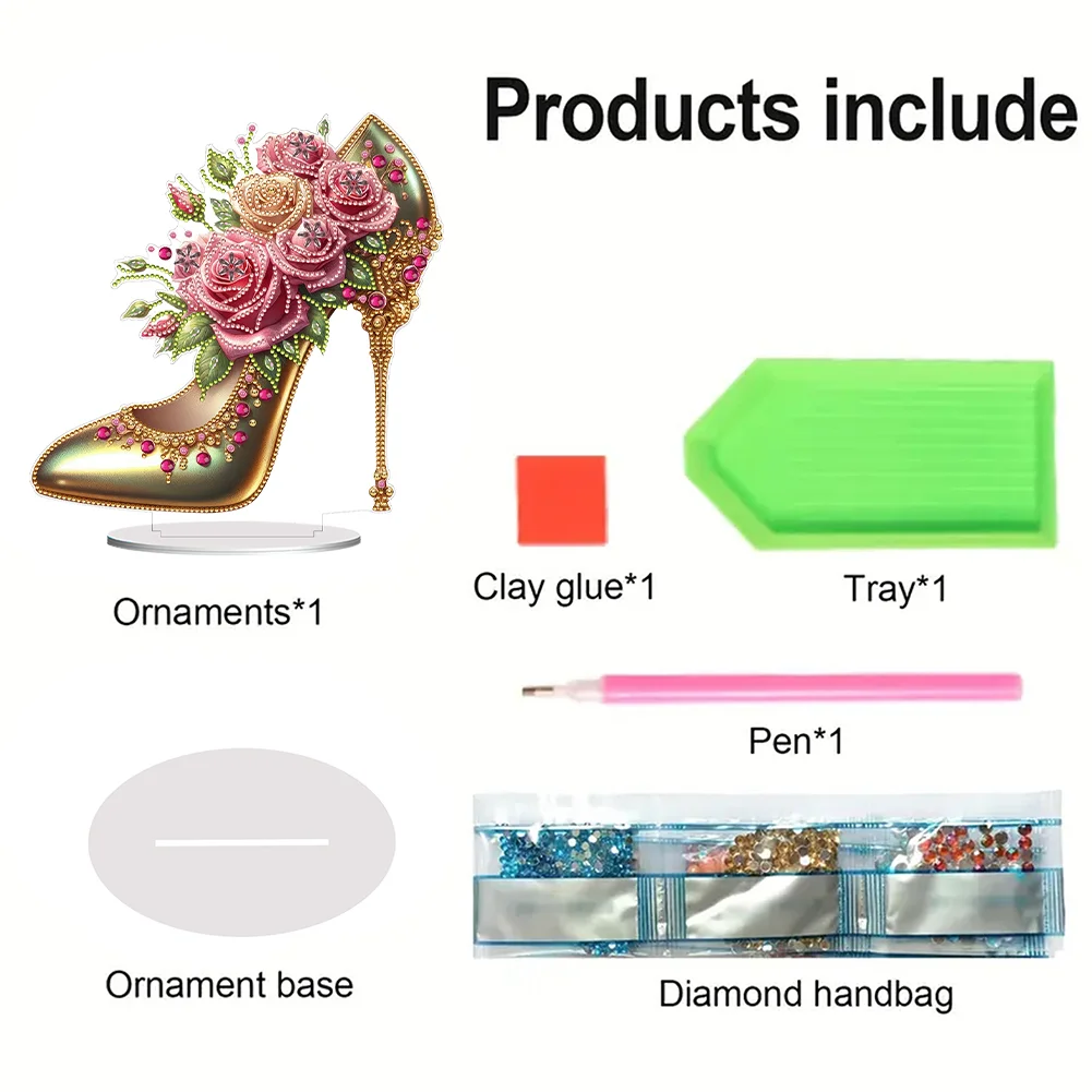 5D DIY Acrylic Special Shape Elegant High Heels Rhinestones Desktop Ornaments 