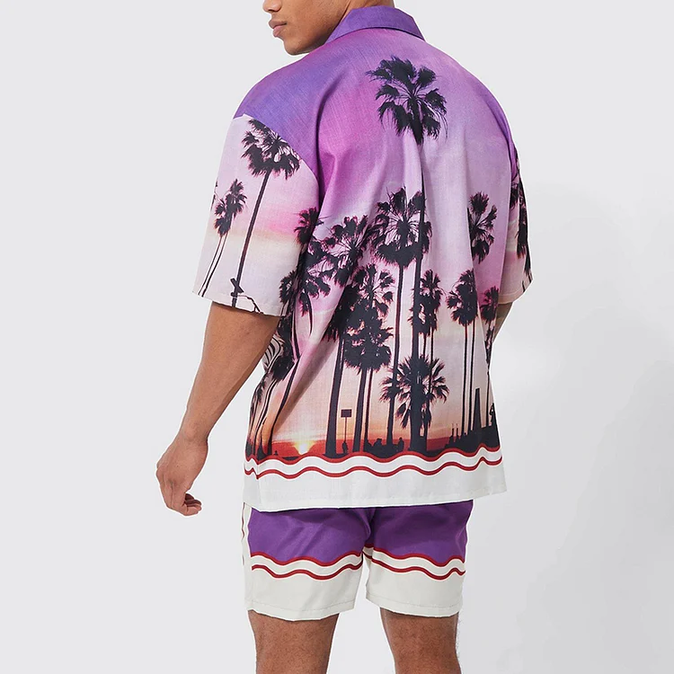 Noble Luxury Slub Palm Printed Shorts Shirt And Shorts Co-Ord