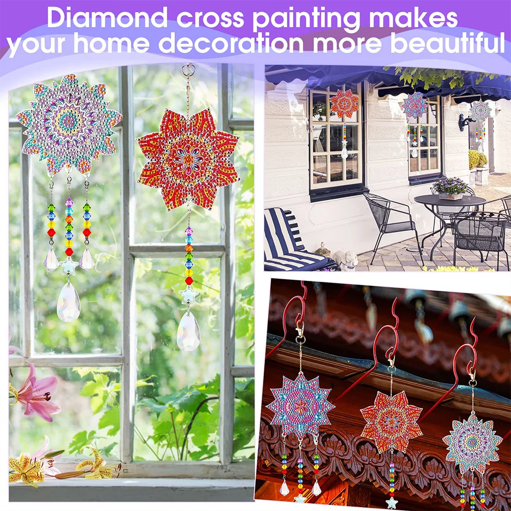 3pcs DIY Mandala Suncatcher Double Sided Diamond Painting Art Pendant