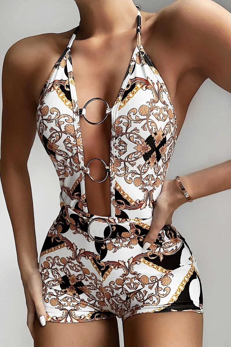 Sexy Cutout Printing One-piece Swimsuit