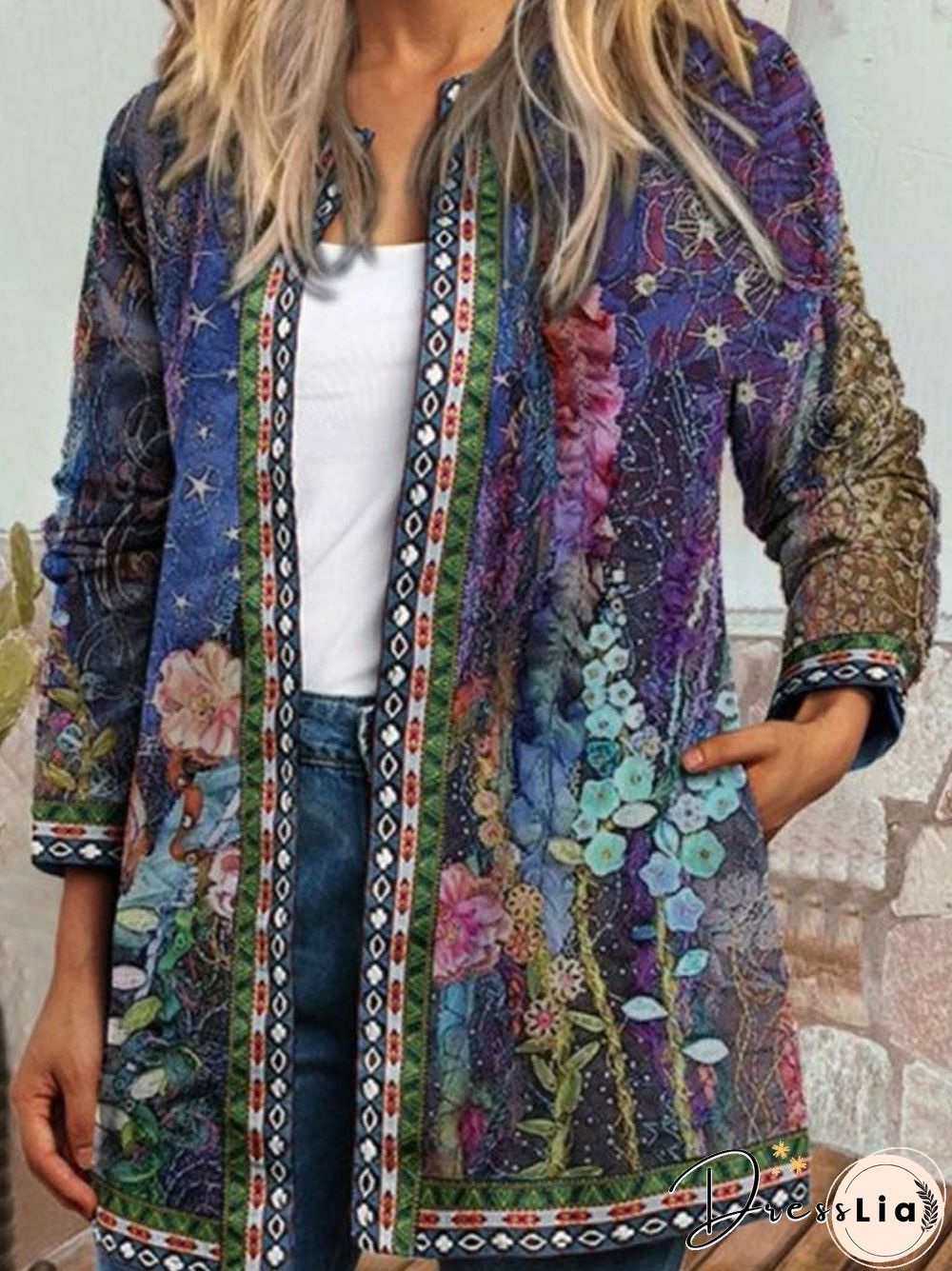 Ladies Retro Print Casual Jacket