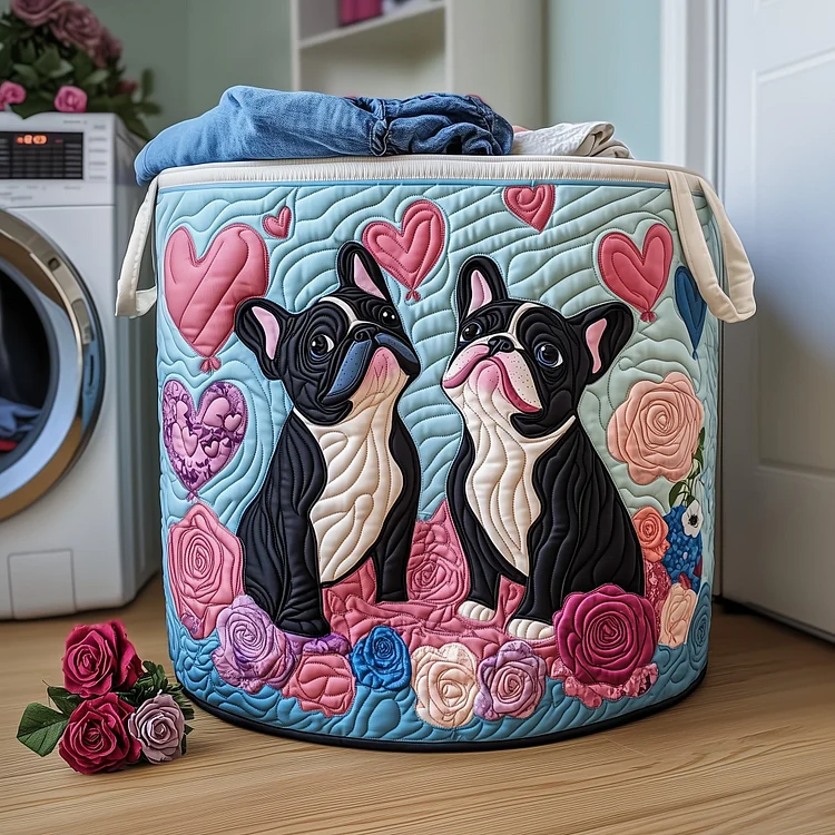 Bulldog Couple Quilted Laundry Basket GFTOYC521