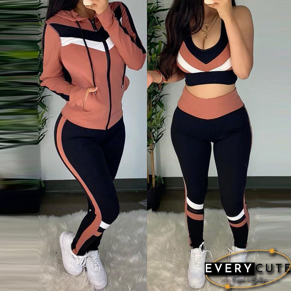 Women Fashion Sports Suits Running Wear Gym Clothes Vest Top / Pants/ Coat 3pcs Set