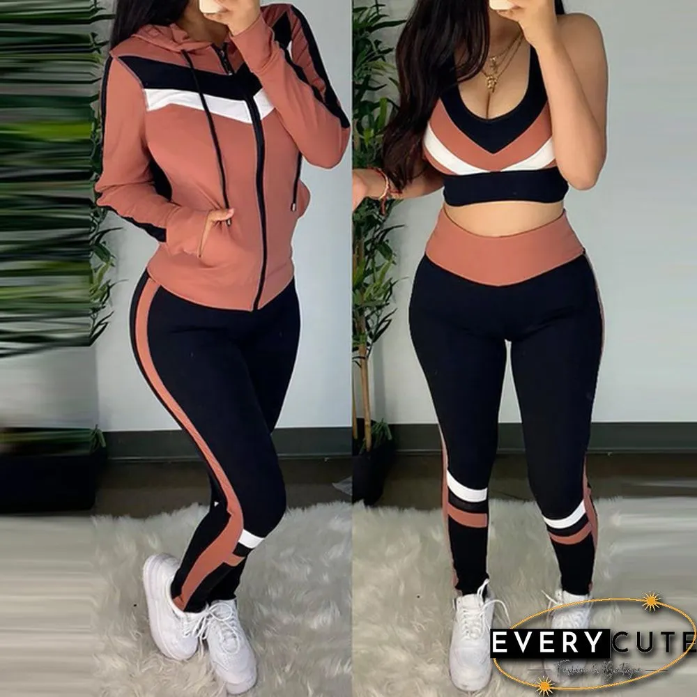Women Fashion Sports Suits Running Wear Gym Clothes Vest Top / Pants/ Coat 3pcs Set