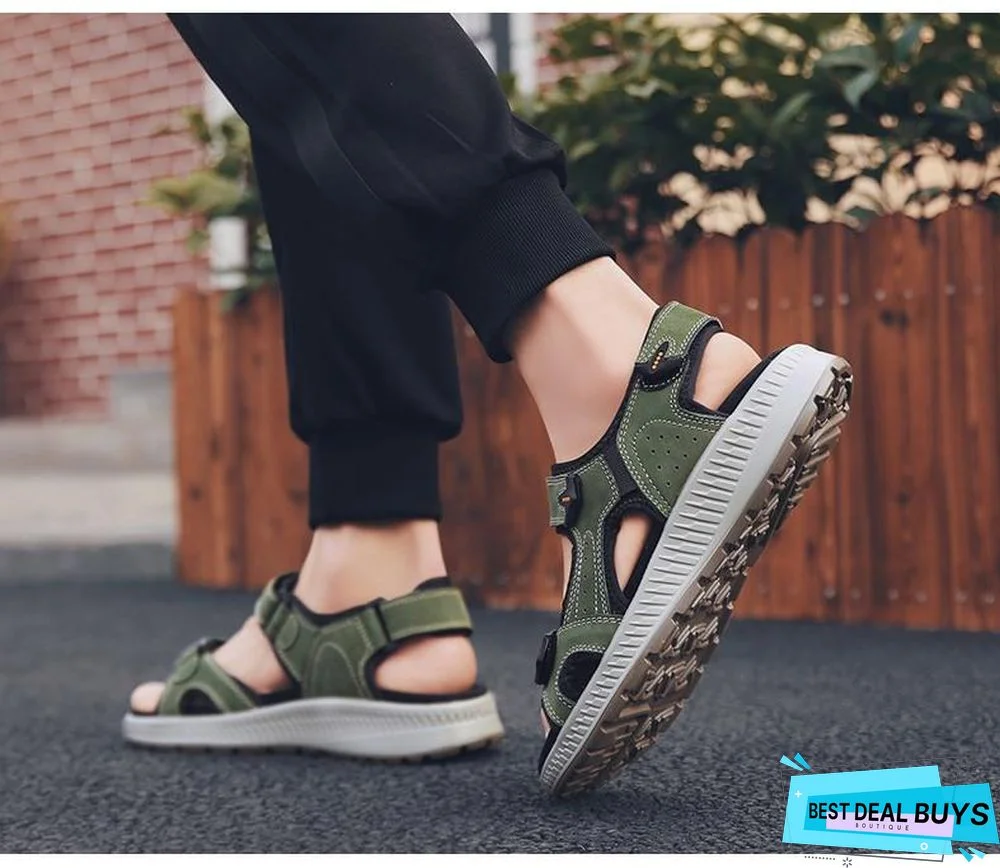 Men's Genuine Leather Beach Sandals Summer Gladiator Outdoor Shoes