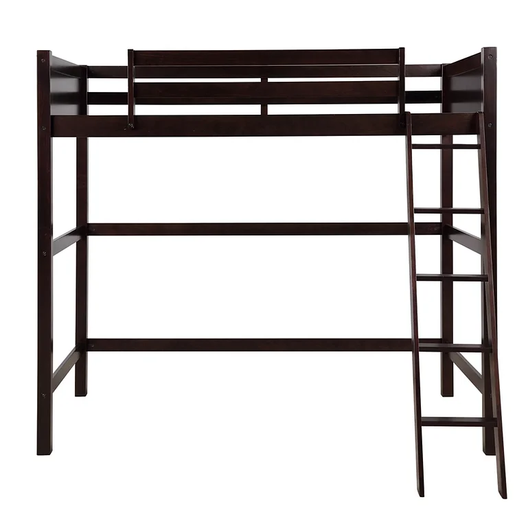 Twin Bed Home Bedroom Solid Wood Twin Size Loft Bed With Ladder Teenage Adult Twin Bed With Guardrail