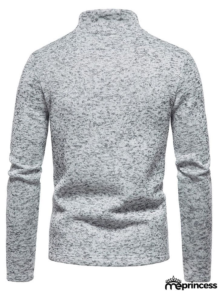 Solid Color High Collar Zip Up Base Tops for Men